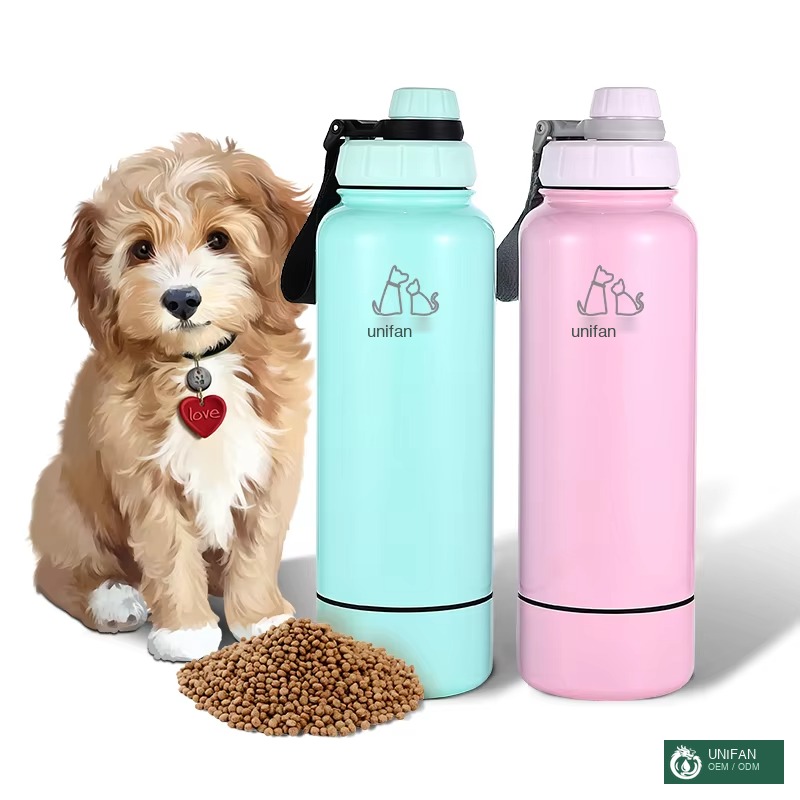 UNIFAN Creative Design 304 Stainless Steel Water Bottle with Storage Insulation Vacuum Pet Bottle Portable Dog Bowl