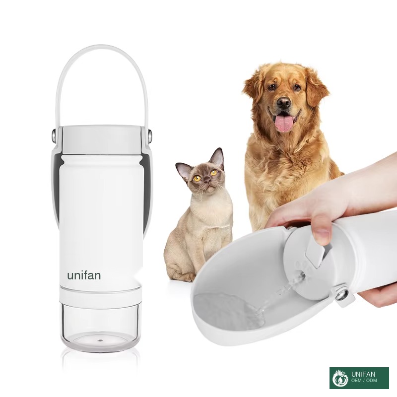 UNIFAN Outdoor Walking 2 in 1 Dog Water Bottle Kids Silicone BPA Free Dispenser Feeder with Drinking Cup and Food Container