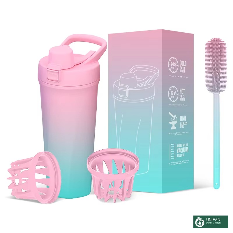 UNIFAN Custom logo Shaker Bottle Insulated Stainless Steel Double Wall Vacuum 18oz 20oz 25oz Gym Durable Protein Shaker Cup
