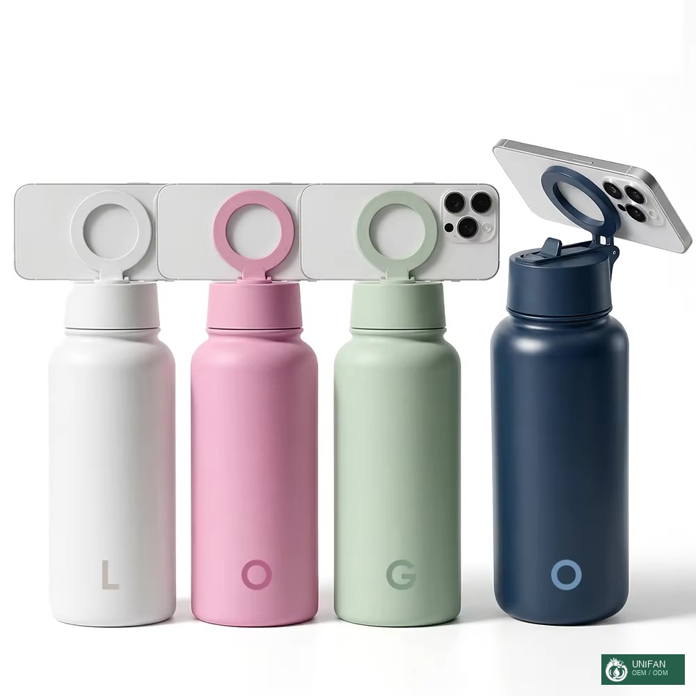 UNIFAN Insulated Magnetic Water Bottle - Reusable Stainless Steel Bottle with MagSafe Compatible Phone Holder