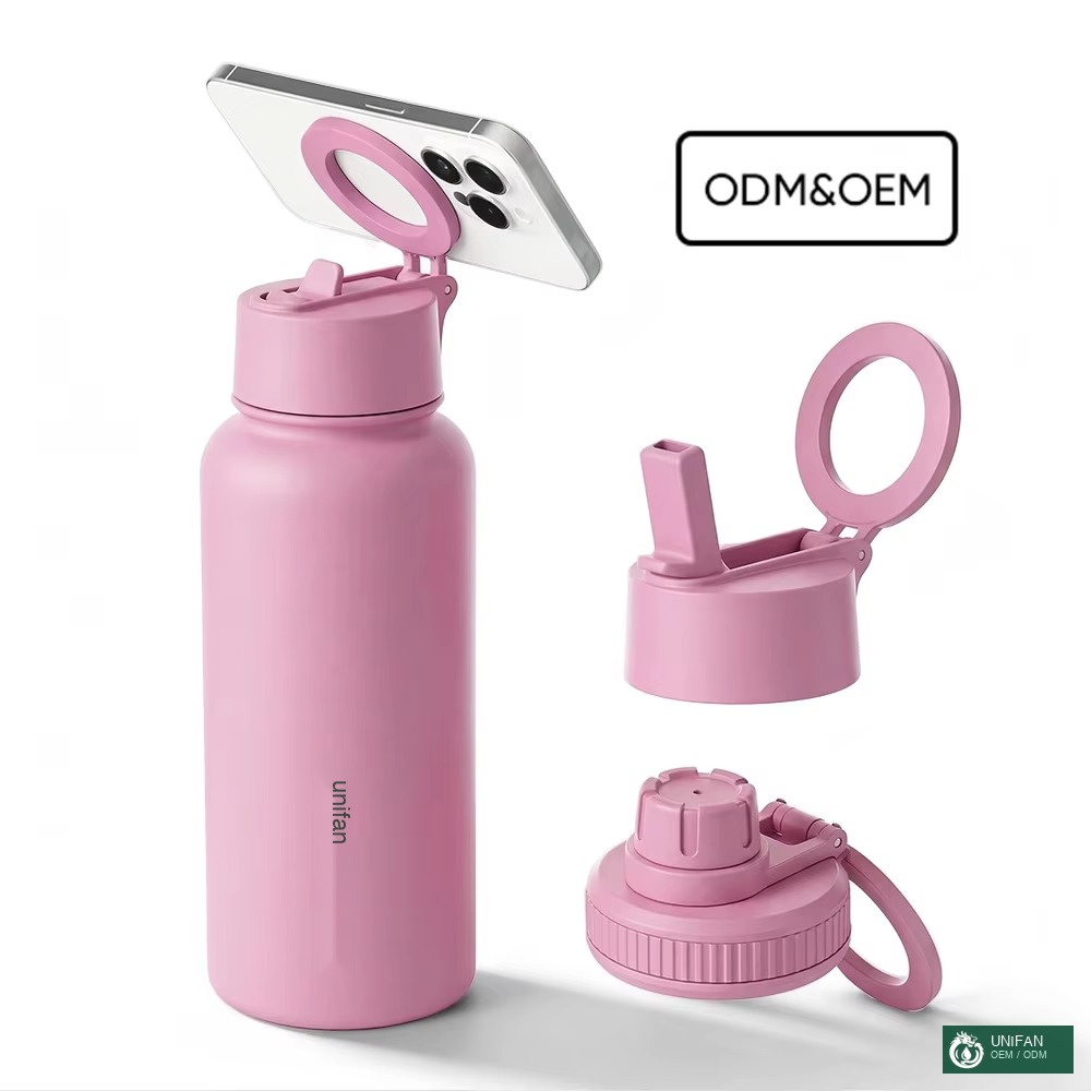 UNIFAN Custom Insulated Stainless Steel Water Bottle Magnet Water Bottle with Magnetic Cell Phone Holder