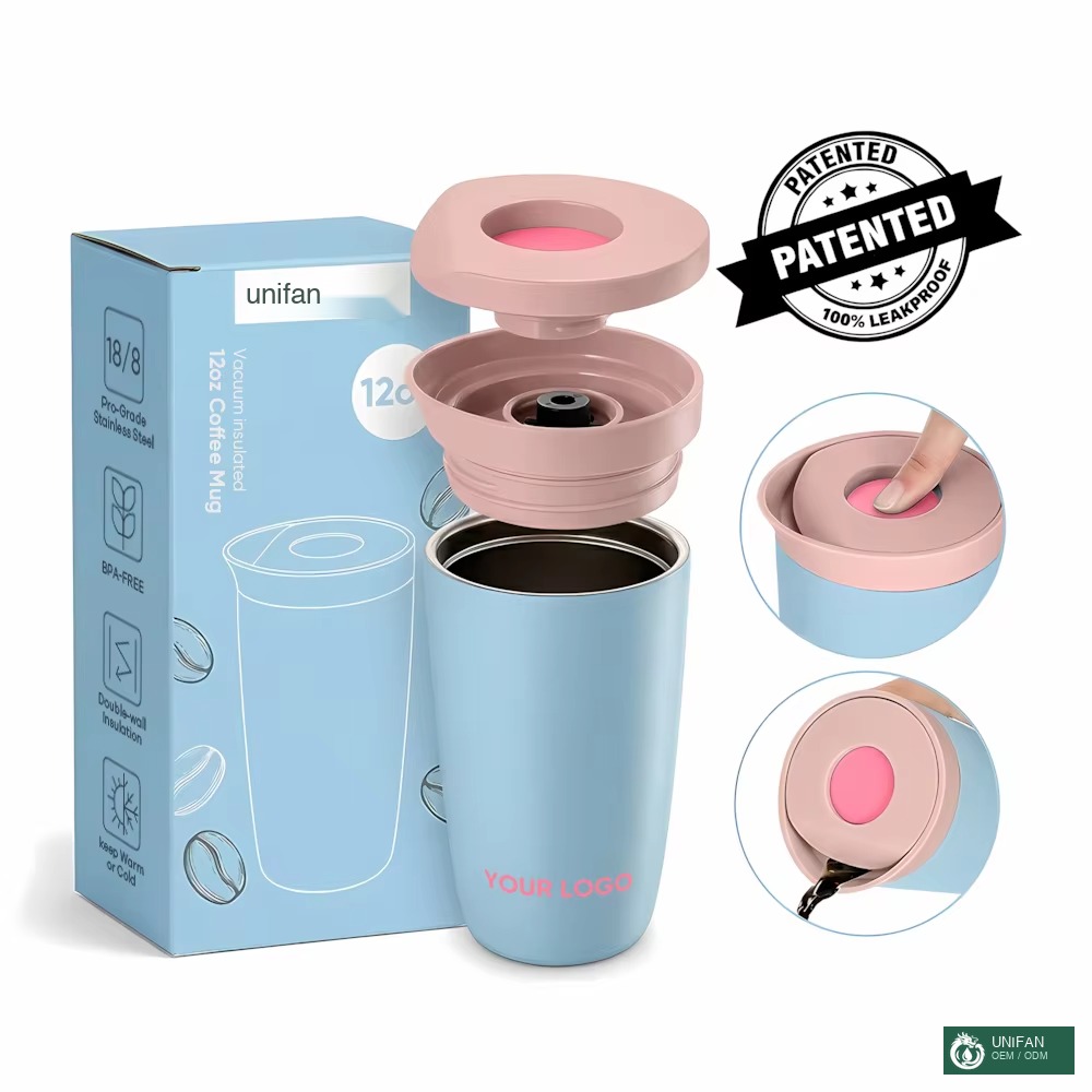 UNIFAN UNIFANODM 19451 Coffee Mug 304SUS Double Wall Insulated Vacuum Coffee Tumbler With Leak-Proof & Detachable Button Lid