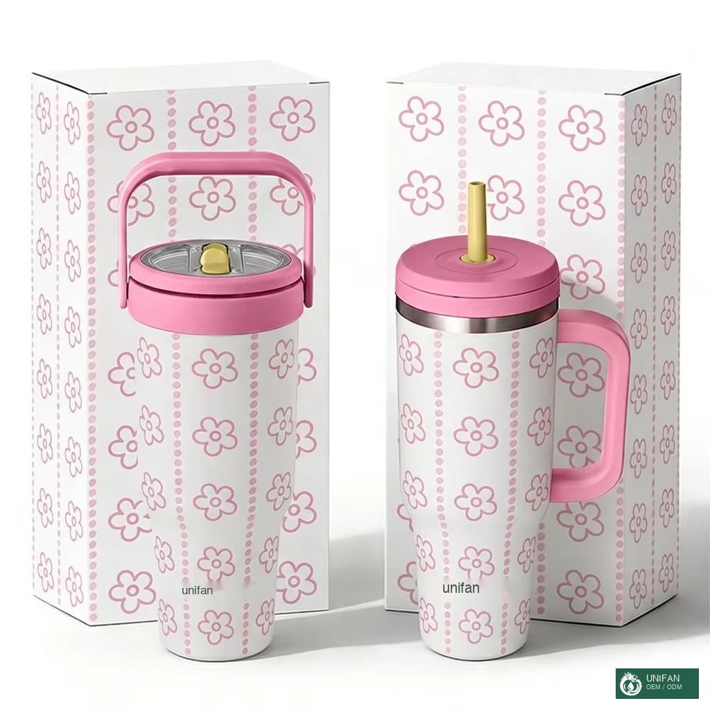 UNIFAN Custom Color & logo 40oz Stainless Steel Handle Tumbler Double Wall Insulated Vacuum Travel Mug With LId and Handle for Fitness