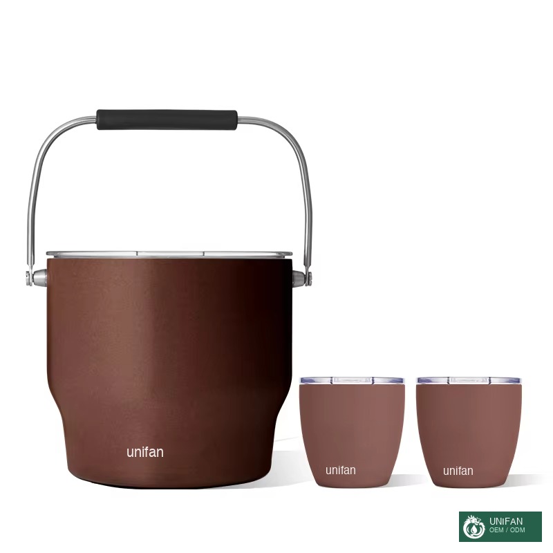 UNIFAN New Design 7L Insulated Ice Bucket Double Wall Stainless Steel Ice Bucket with Lid Keep Cold for 48 Hours