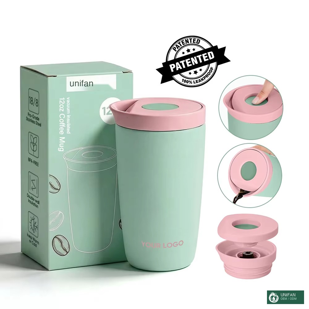 UNIFAN 12oz Insulated Coffee Mug with Straw Vacuum Stainless Steel Tumbler Water Bottles Leakproof Easy Clean