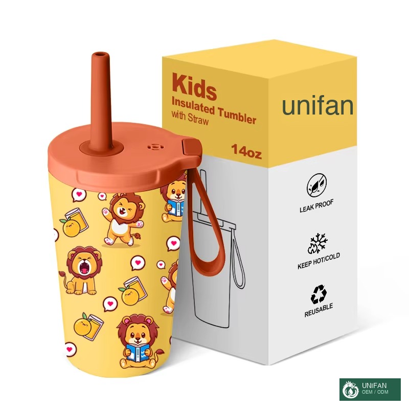 UNIFAN Stainless Steel Kids Tumbler Cups with Straw with Customized Color Lid Custom Tumbler Acceptable