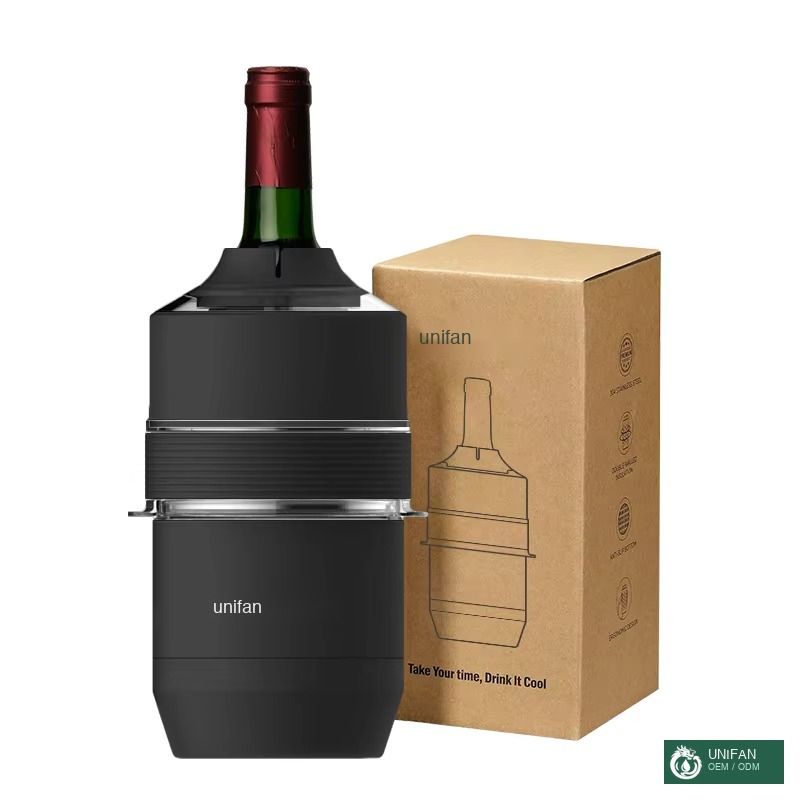 UNIFAN Double Wall 304 SS Insulated Vacuum 750ml Wine Bottle Chiller Portable Champagne Insulator Wine Cooler Sleeve