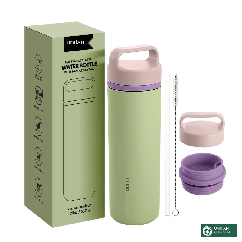 UNIFAN 20oz Stainless Steel Vacuum Insulated Water Bottles with Storage Box Custom logo Keep Hot and Cold