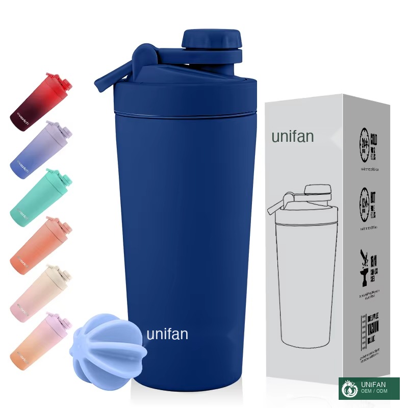 UNIFAN 20oz Stainless Steel Shaker Bottle with Ball 24oz Metal Insulated Cup for Protein Mixes, Shakes and Pre Workout