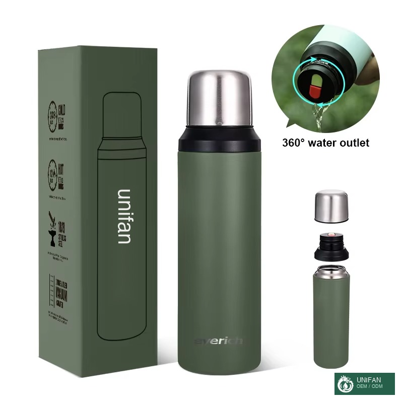 UNIFAN UNIFAN750ml Stainless Steel Water Bottle - 360° Leakproof Outlet, Double Wall for Outdoor & Travel
