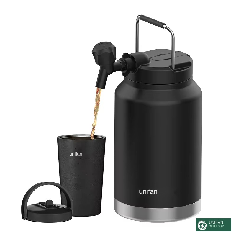 UNIFAN Customized 128oz Beer Growler BPA Free Insulated Thermo Vacuum Flasks Stainless Steel Water Bottle