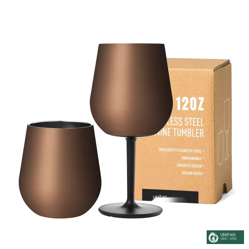 UNIFAN Custom 12oz Double Wall Stemless Stainless Steel Wine Tumbler Insulated Vacuum Egg Shape Mugs Cup Wine Glass