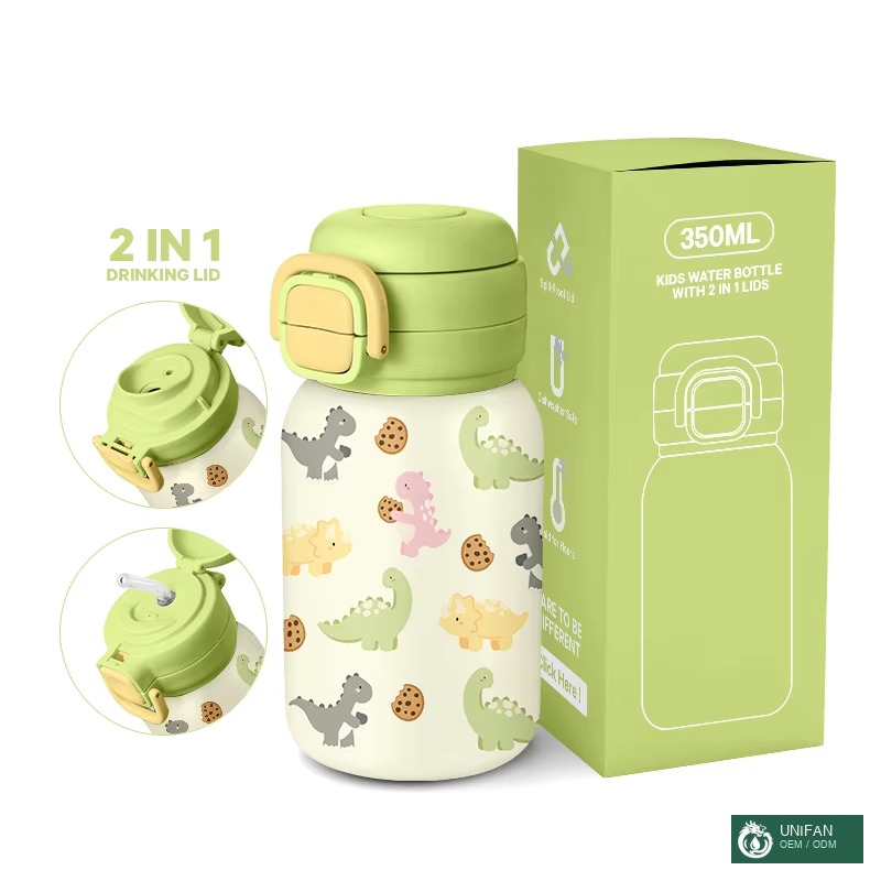 UNIFAN 350ml Children's Stainless Steel Water Bottle with Pop-up Lid, Kid-friendly Lightweight Type
