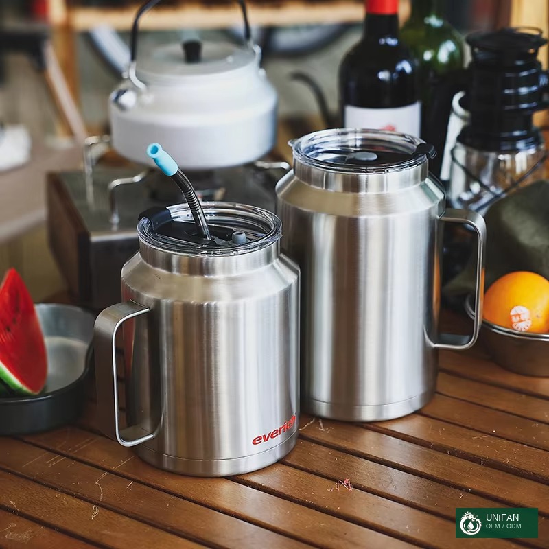 UNIFAN Custom Wholesale Beer Cup 850Ml/1200ML/1500ML Stainless Steel Vacuum Beer Stein Growler Mug With Handle Lid Tumbler Custom logo