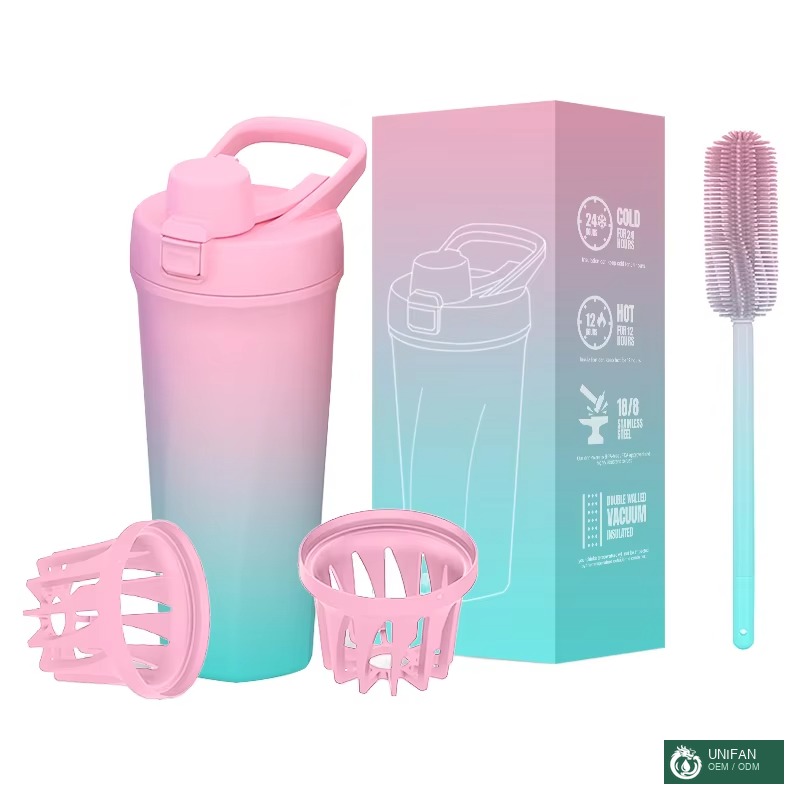 UNIFAN UNIFANFood Grade Stainless Steel 304 Double Wall Shaker Bottles with Portable Handle 24oz Flip Cap