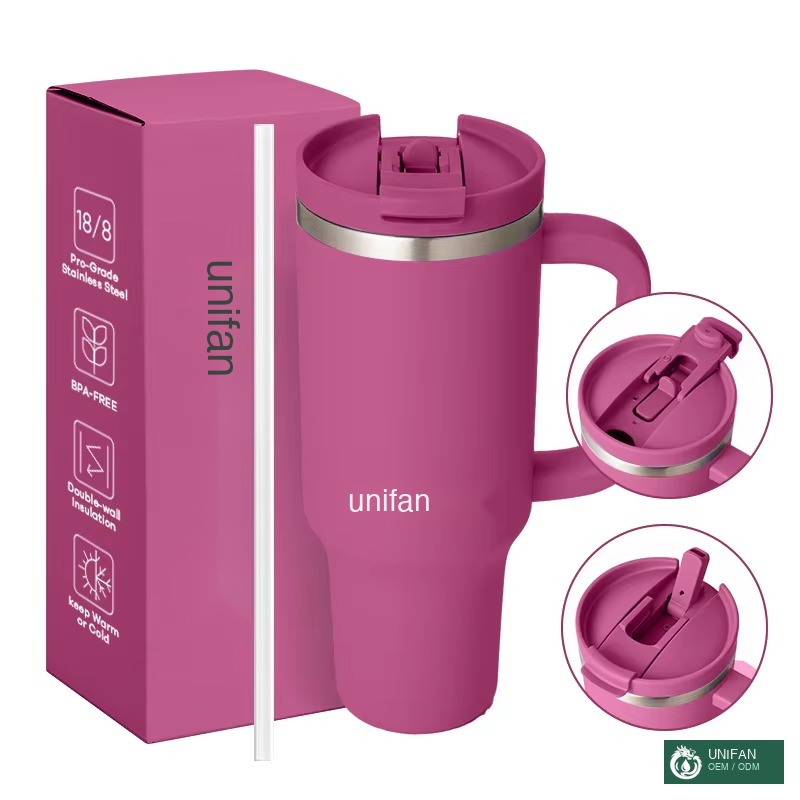 UNIFAN Wholesale 40oz Stainless Steel Tumbler with Straw, Innovative 2 in 1 Splash Proof Lid, Large Capacity Travel Mug