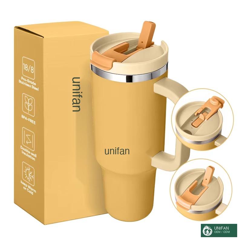 UNIFAN UNIFANCustom logo Stainless Steel Double Wall 40oz Tumbler 2.0 Generation 40OZ Tumbler with Handle and Foldable Straw