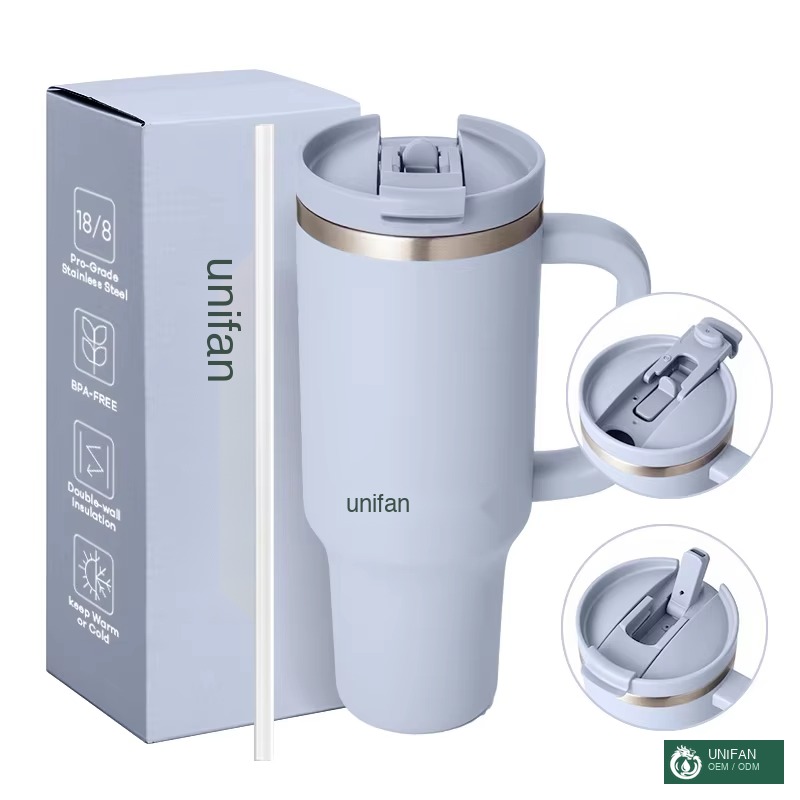 UNIFAN Premium UNIFAN40oz Stainless Steel Travel Mug, 2-in-1 Leakproof Lid, Comfort Grip Handle, Ideal for Camping Hiking