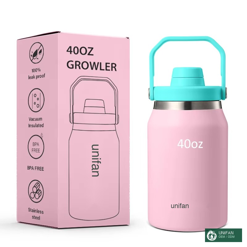 UNIFAN UNIFAN100% Leakproof 40oz Insulated Beer Growler/Jug, Excellent Thermal Retention, Shatterproof Design, Reusable, for Trips