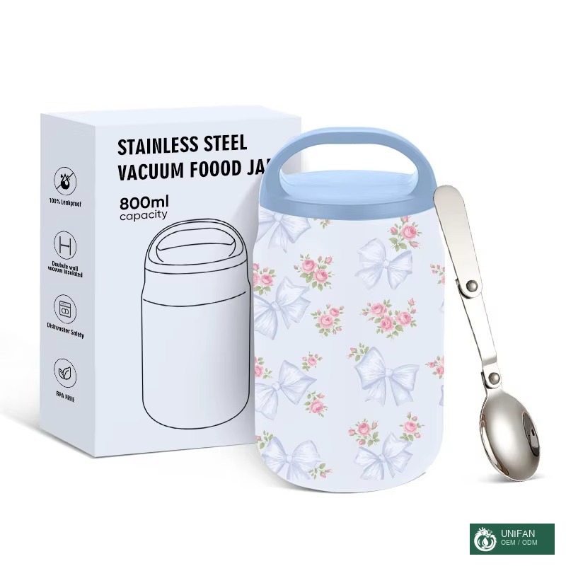 UNIFAN 800ml Stainless Steel Lunch Box with Handle Double-wall Insulation Keeps Food Hot/cold Leak-proof Design for Office & Camping