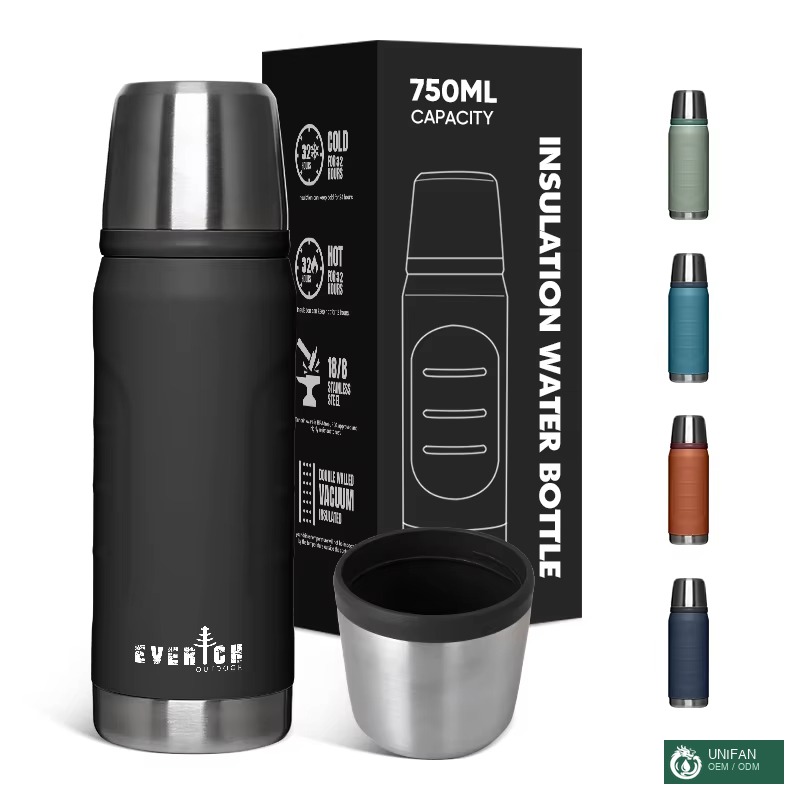 UNIFAN UNIFANPortable Outdoor Water Bottle Double Wall Stainless Steel Water Bottle Sport Style Flask With Straw Lid Travel Outdoor
