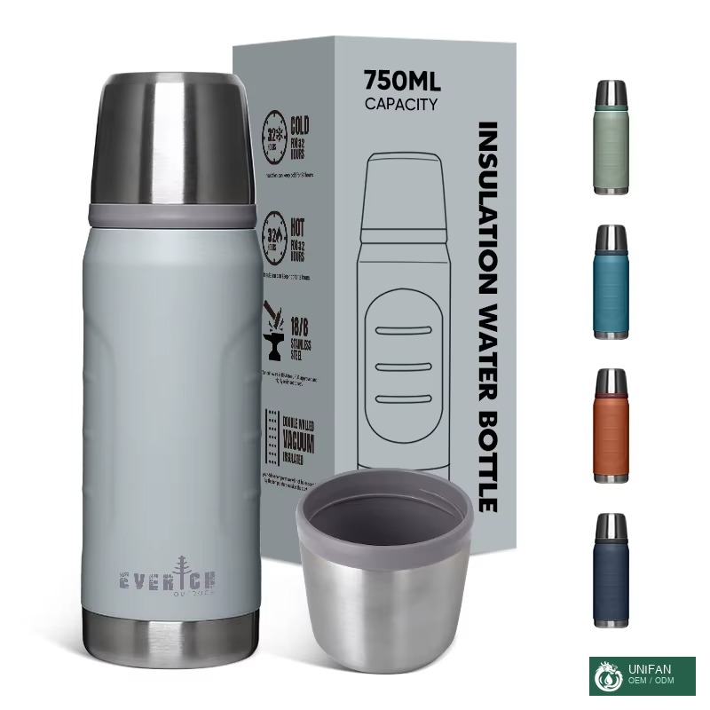 UNIFAN Large Capacity Multi-functional Long-lasting Outdoor Water Bottle, Double-wall 18/8 304ss, 750ml, Support Customization