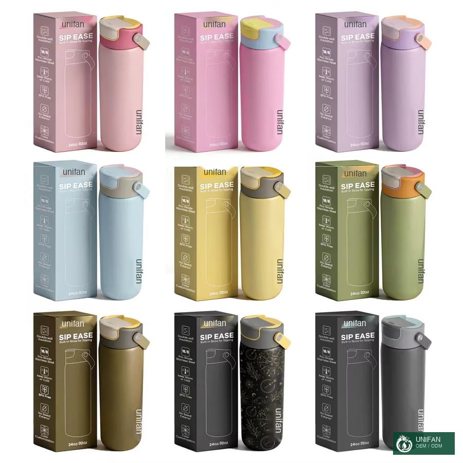 UNIFAN 24oz 304 Double Wall Insulated Water Bottle, 24H Cold, BPA-Free Chug Lid with Handle, for Indoor Outdoor