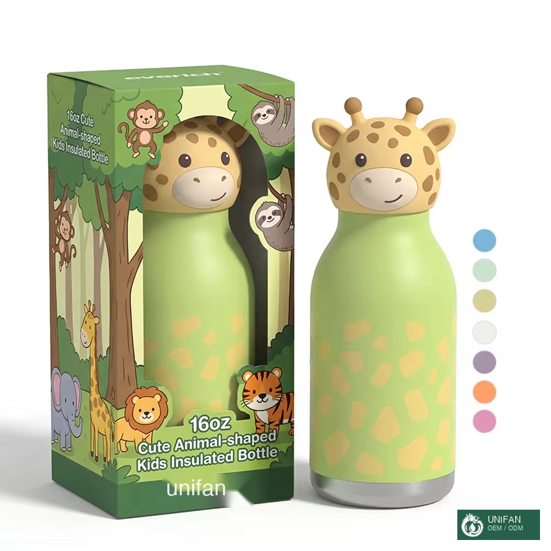 UNIFAN Personalized Animal-Themed Kids Water Bottle, 304 Insulated Stainless Steel, 24H Cold, Cute Design