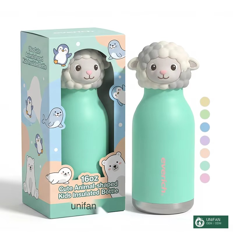 UNIFAN Personalized Animal-Themed Kids Water Bottle, 304 Insulated Stainless Steel, 24H Cold, Cute Design