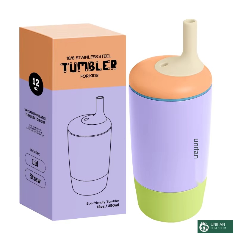 UNIFAN UNIFANCustomizable 12oz Stainless Steel Double Wall Vacuum Insulated Leak-Proof BPA Free Bottle with Lid for Kids
