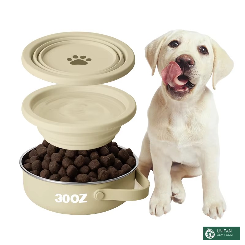 UNIFAN Custom Portable 30oz Cute Dog Paw Pattern Stainless Steel Multi-Function for Outdoors Dog Bowl