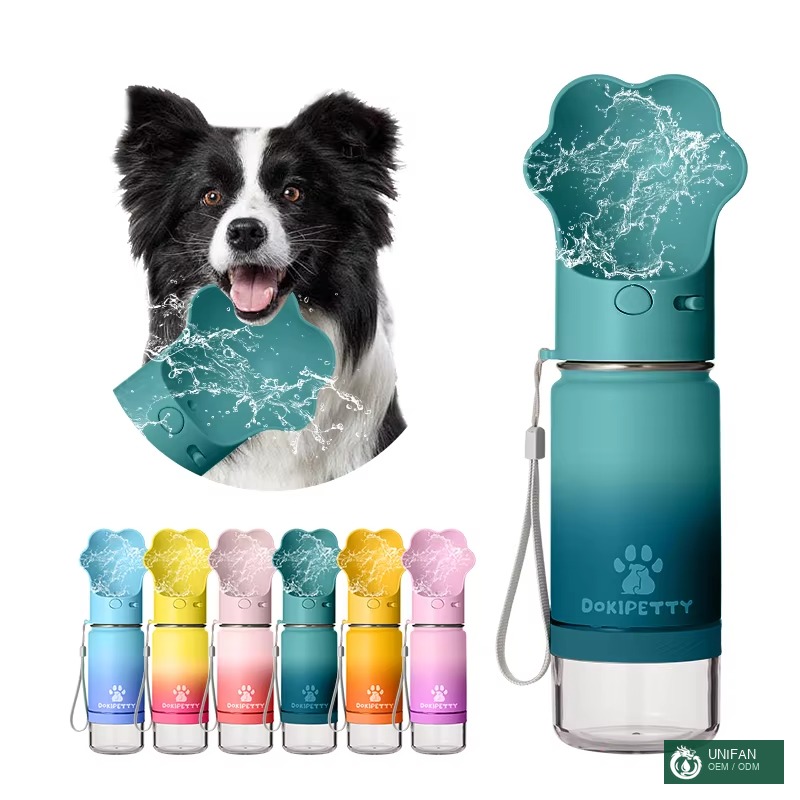UNIFAN UNIFANCustom 14oz Portable Cute Dog Paw Pattern Multi-Function Pet Bottle for Outdoors with Detachable Feeders Dog Bowls