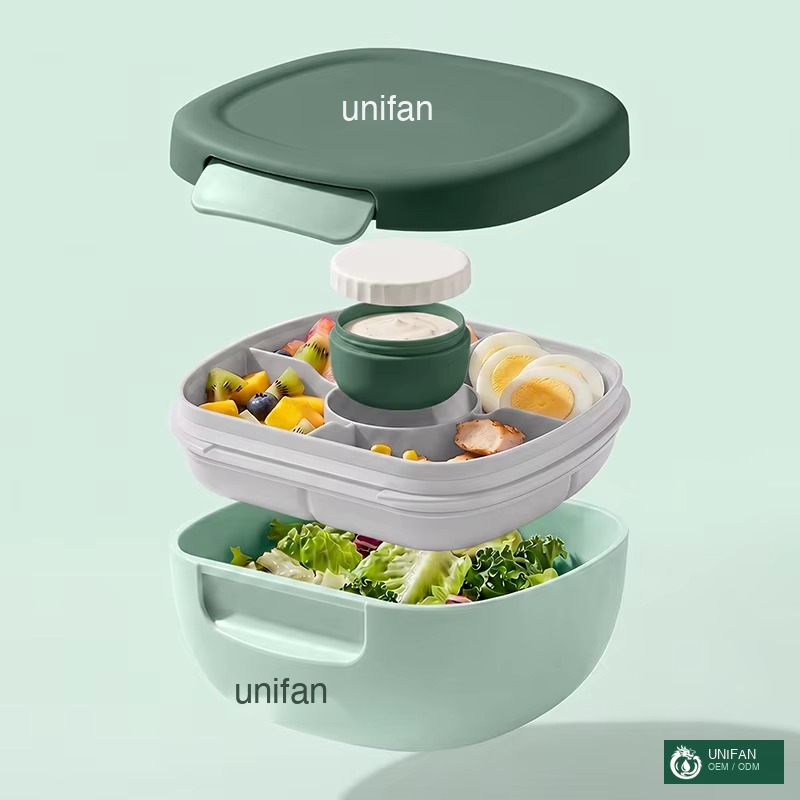 UNIFAN Multi-Compartment Salad Lunch Container with Bowl Base, Leakproof, BPA-Free, with Sauce Holder