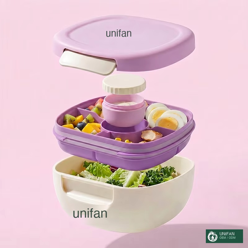 UNIFAN Portable Bento Lunch Box, Silicone Sealed, 4-Compartment Tray with Sauce Cup, BPA-Free for Work School
