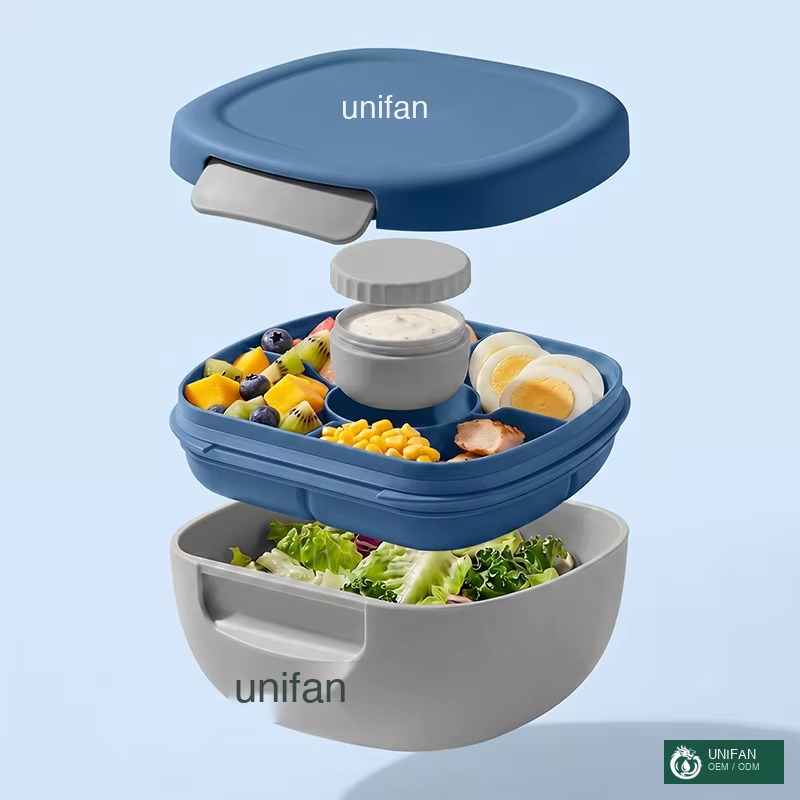 UNIFAN Reusable Meal Prep Lunch Box with 4 Compartments & Sauce Cup, BPA-Free Leakproof Design