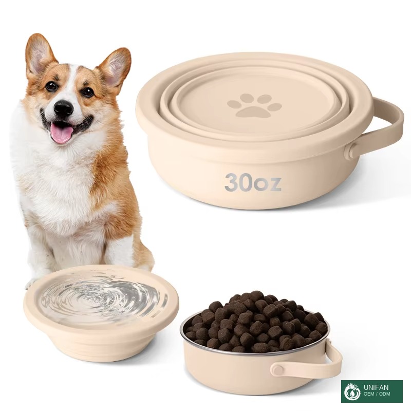 UNIFAN Hot Selling Portable Silicone Dog&Cat Bowl Feeding Bowl Pet Feeder Pet Food Water Bowl with Lid