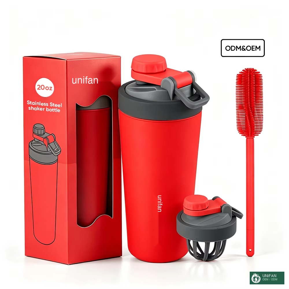 UNIFAN Custom Gym Shaker Cup 20oz with Stationary Shaking Ball for Powder Double Wall Vacuum Insulated Bottle, for Fitness