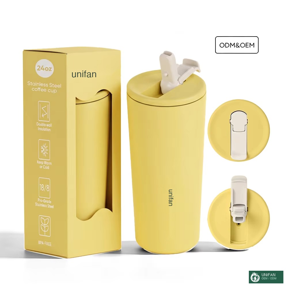 UNIFAN Leak-proof Coffee Mug Portable Custom UNIFAN24oz with PP Straw Lid BPA-Free Stainless Steel Easy to Clean