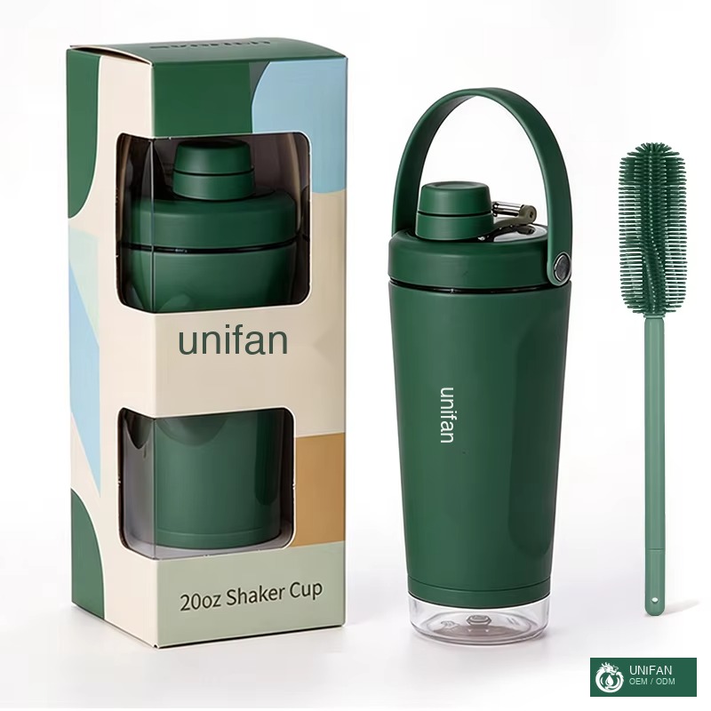 UNIFAN Shaker Cup with Container Base for Gym 20oz with Infuser for Powder Double Wall Vacuum Insulated Bottle, for Fitness