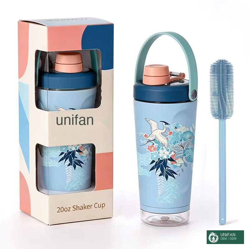 UNIFAN Tritan Lid and Base 20oz Shaker Bottle with Container and Lock Lid for Gym Double Wall Vacuum Insulated Stainless Steel