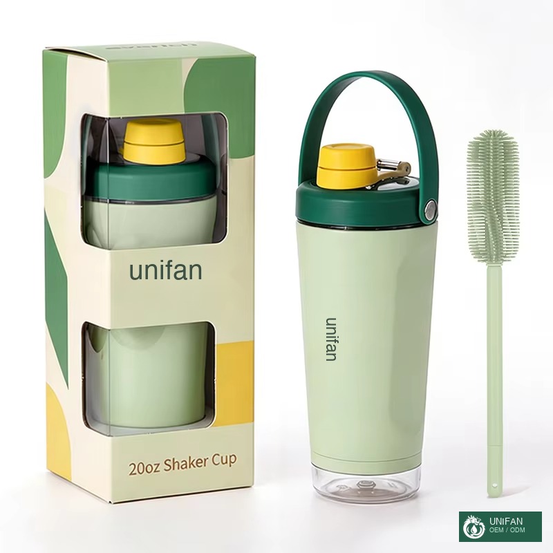 UNIFAN 20oz Double Wall Vacuum Insulated Shaker Bottle with Container Base with Infuser for Gym Fitness