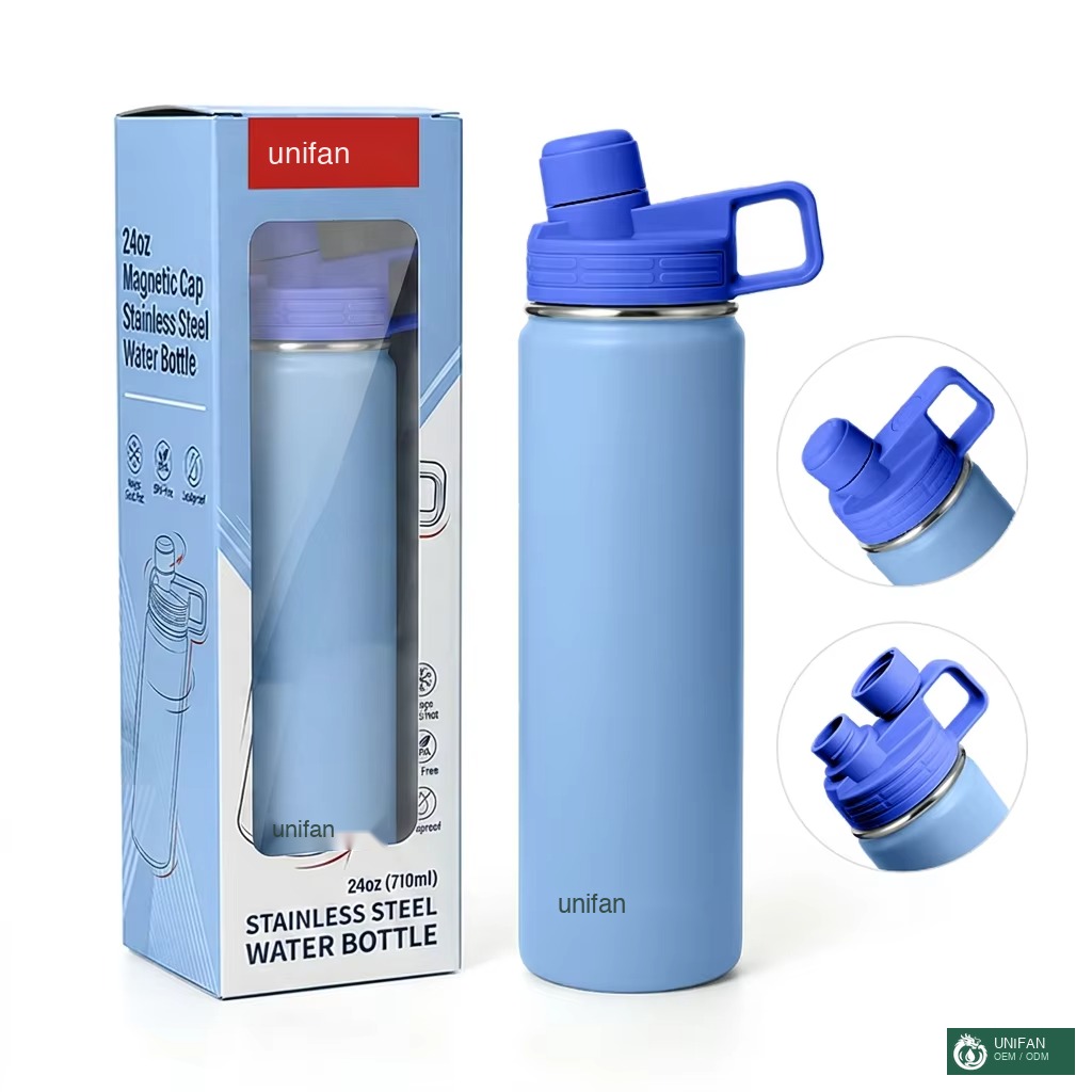 UNIFAN Magnetic Lid Stainless Steel Water Bottle Vacuum Insulated Leakproof BPA Free Portable Handle for Gym Travel OEM ODM