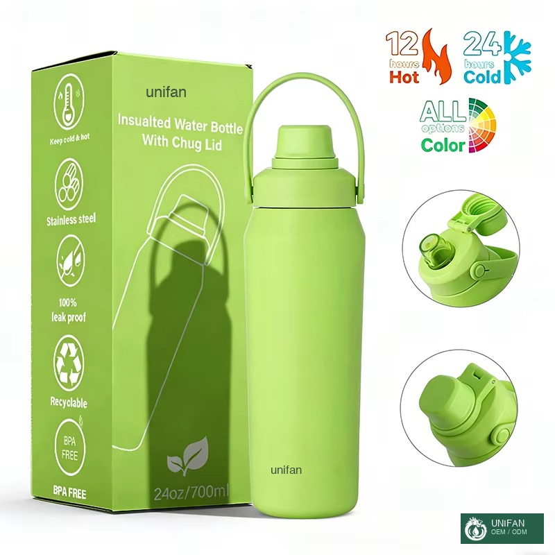 UNIFAN 24oz Double Wall Vacuum Insulated Stainless Steel Tumbler with Silicone Straw and Handle BPA Free Reusable Water Bottle