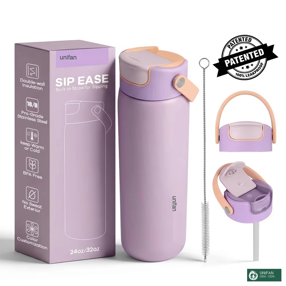 UNIFAN Vacuum Insulated Stainless Steel Sports Water Bottle with Handle Double Wall Leak Proof BPA Free Reusable Thermal Flask for Gym