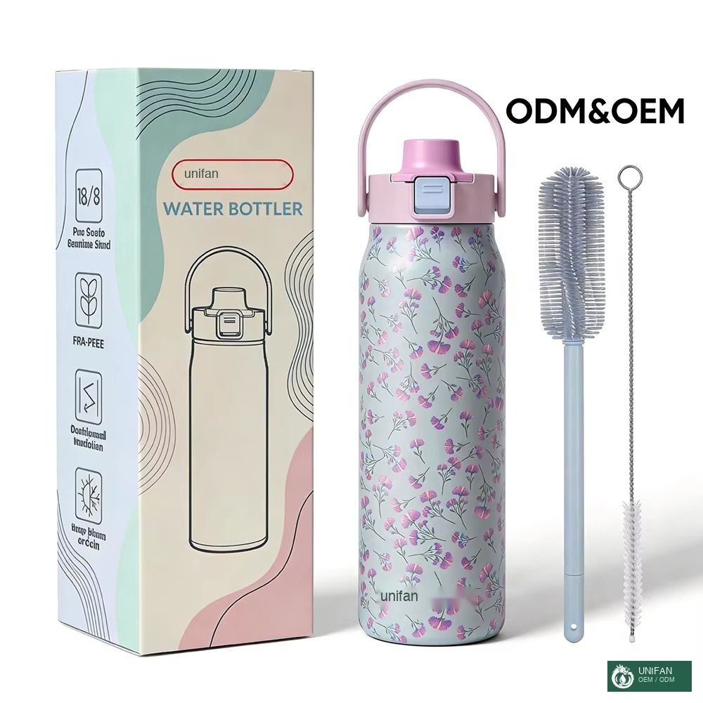 UNIFAN 40 oz Vacuum Insulated Stainless Steel Water Bottle with Straw Double Wall Leak Proof Sports BPA Free Large Capacity for Outdoor
