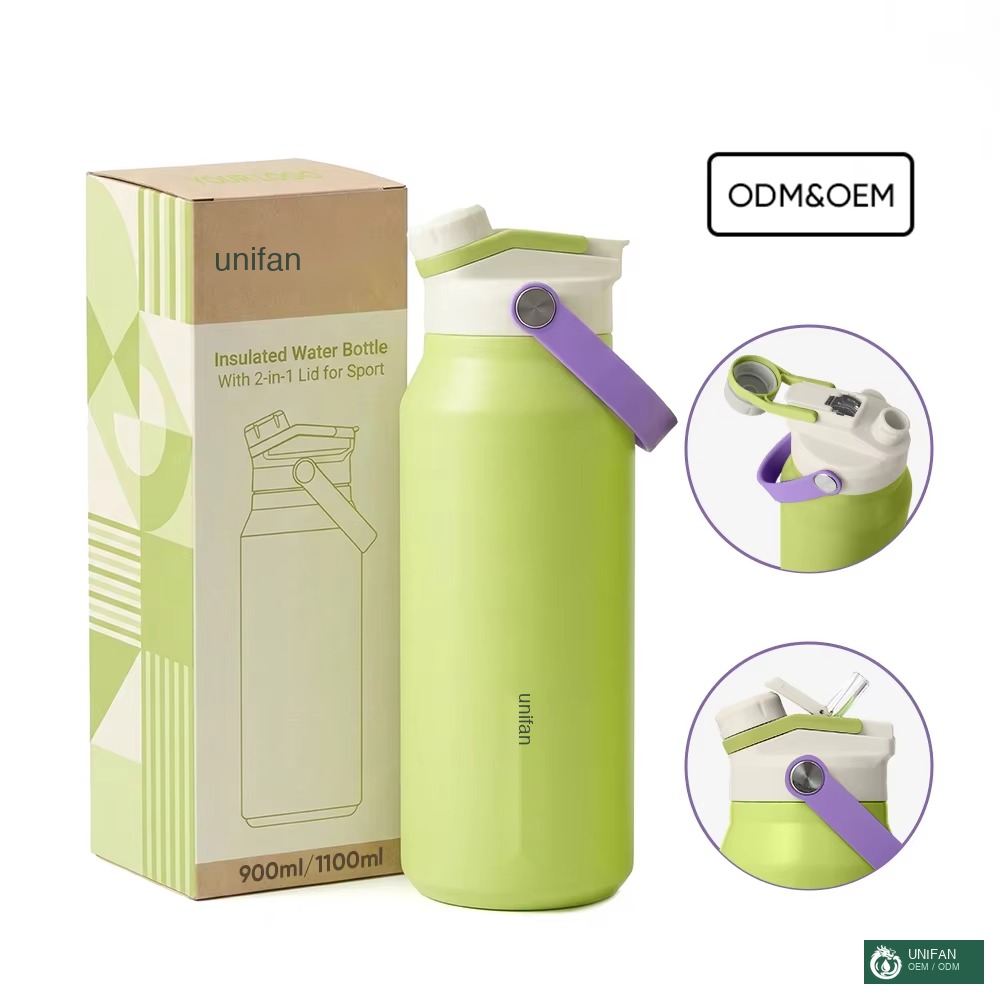 UNIFAN Vacuum Insulated 304 Stainless Steel Customized Flask with 2-in-1 Lid Double Wall Leak Proof BPA Free 24H Cold 12H Hot for Outdoor
