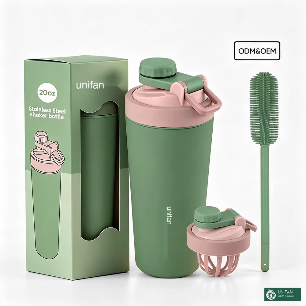 UNIFAN Stainless Steel Shaker Bottle with Tritan Storage Container Double Wall Vacuum Insulated Protein Mixer Ball BPA Free Gym Sports