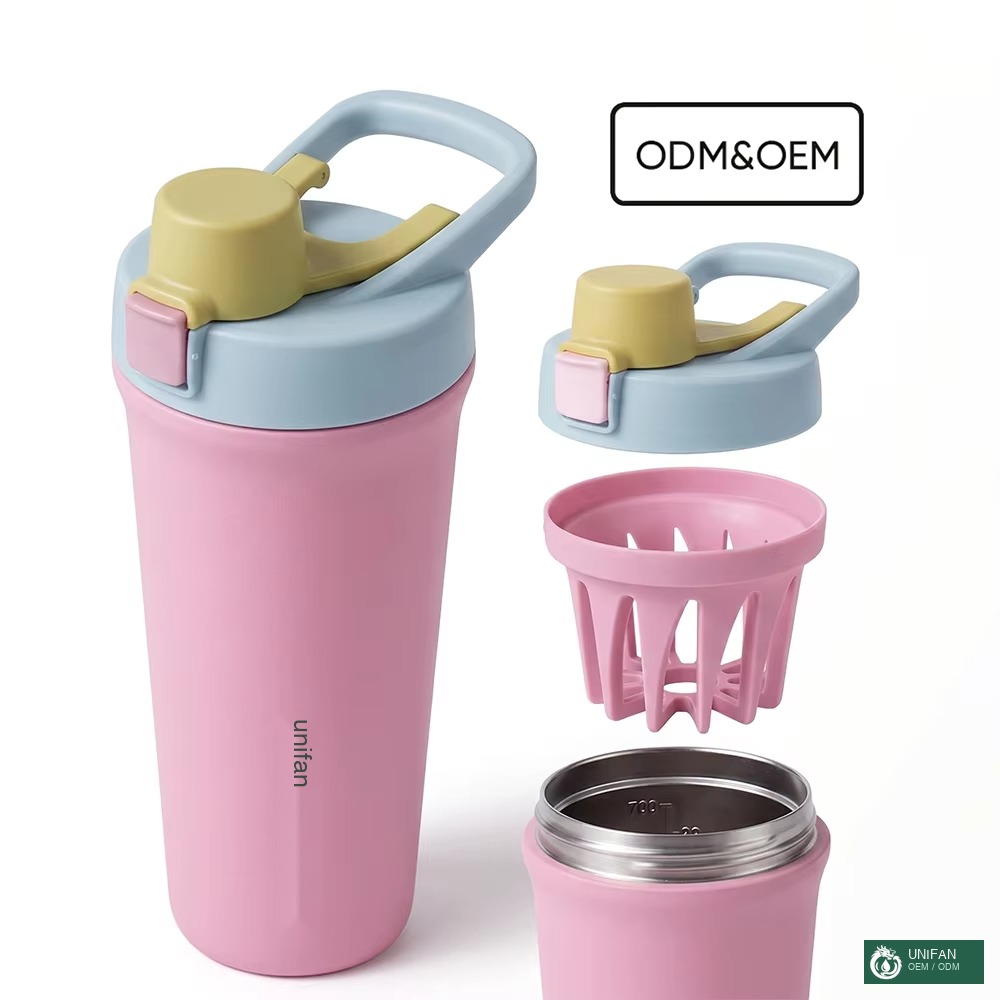 UNIFAN 26oz Vacuum Insulated Stainless Steel Shaker Bottle with Lock Lid Double Wall Protein Shaker Cup with Mixer Ball Sports Fitness
