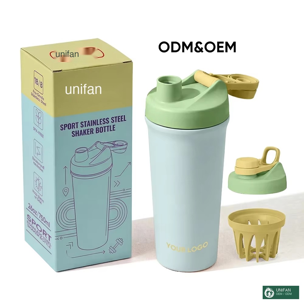 UNIFAN 2-in-1 Vacuum Insulated Stainless Steel Shaker Bottle with Storage Leakproof Protein Shaker Cup with Mixer Ball, Sports Fitness