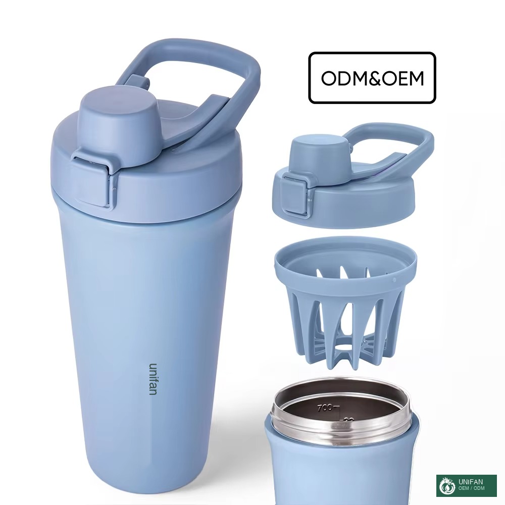 UNIFAN 26oz Vacuum Insulated Stainless Steel Shaker Bottle with Lock Lid Leakproof Mixer Ball Protein Shaker Sports Fitness Custom Logo